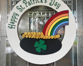 St. Patrick's Day Rainbow Wreath: Pot of Gold, Shamrock