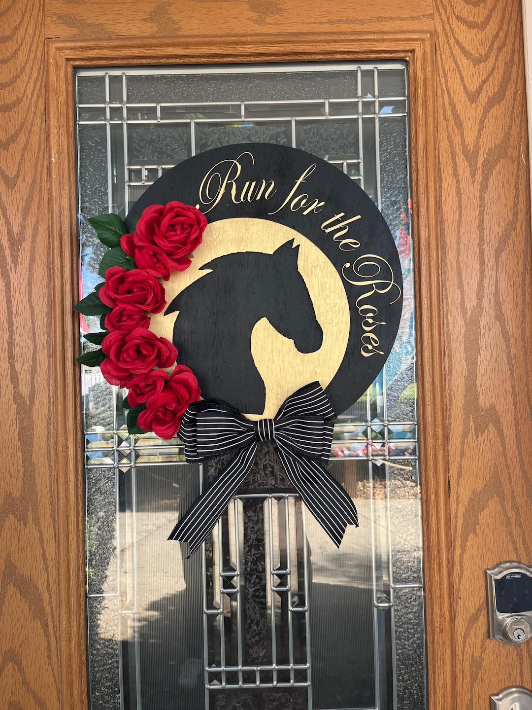 Kentucky Derby Wreath: Red Roses, Gold Horse - Etsy