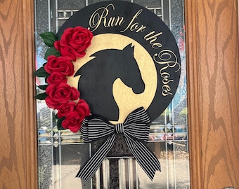 Kentucky Derby Wreath: Red Roses, Gold Horse