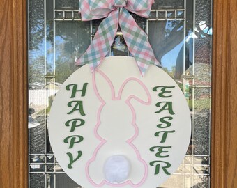 Easter Bunny Wreath: Happy Easter Wood Sign, Spring Decor