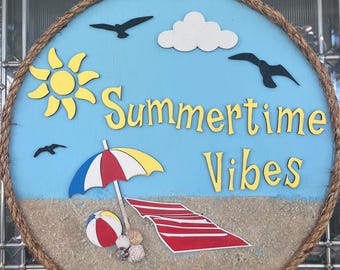 Beach Sand Wreath: Summertime Beach Ball & Umbrella Door Decor