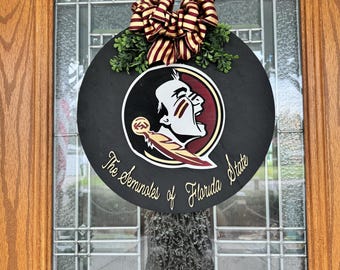 The Seminoles of Florida State, Garnet and Gold, FSU, Florida State University, Seminoles door hanger/wreath