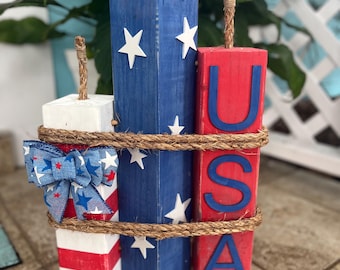 USA wooden fireworks, America wooden fireworks, Wooden fireworks decor, 4th of July decor, Red, White, and Blue wooden fireworks