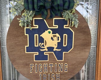 Notre Dame wreath, Fighting Irish wreath, ND wreath, Irish wreath, Go Irish wreath, shamrock wreath, leprechaun wreath, Irish plaid wreath