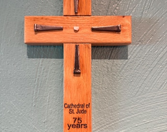 Cathedral of St. Jude 75th Anniversary Cross Pew Wood & Marble, Handmade