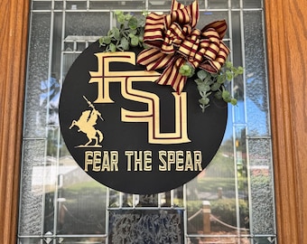 Florida State University, Fear The Spear, Renegade, Garnet and Gold, FSU, Florida State Seminoles, Seminoles, Tallahassee door hanger/wreath