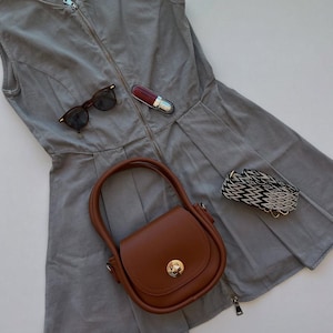 Brown Mini Crossbody Bag – Vintage Style Small Shoulder Purse – Vegan Leather Handbag for Women