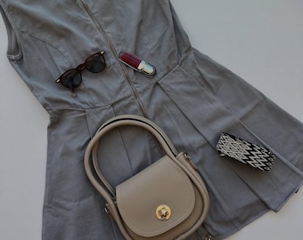 Mini borsa a tracolla in pelle vegana beige – Borsa a tracolla con tracolla fantasia