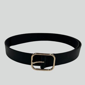 Black Vegan Leather Belt: Gold Square Buckle, Minimalist  display picture 3