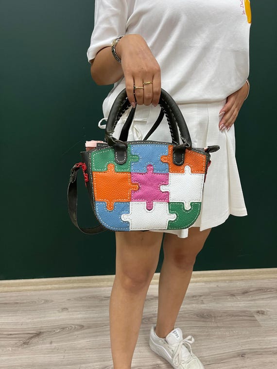 ハンドメイドパッチワークレザーバッグ - 女性用カラフルショルダー 