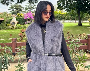 Belted Faux Fur Vest for Women – Plush Sleeveless Winter Gilet