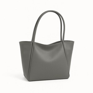 Women’s Large Grey Tote Bag – Chic Vegan Leather Shoulder Handbag for Daily Use