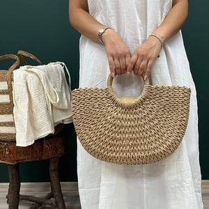 Boho Straw Summer Tote – Handmade Woven Raffia Beach Bag for Women