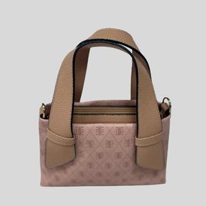 Mini sac rose à poignée supérieure - Sac à main en cuir végétalien beige clair, petit sac à main à motif élégant
