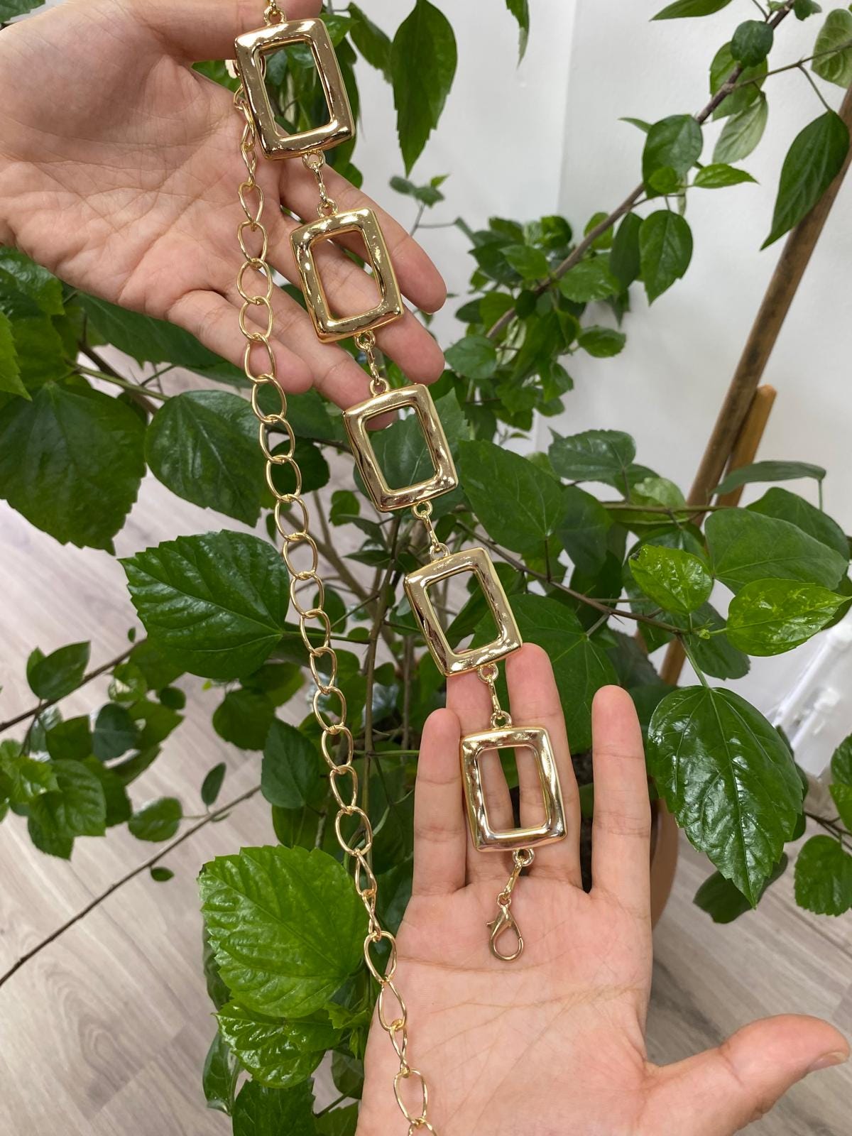 5816 Western Square Waist Chain For Women Metal Link Belt Adjustable Liutufy Punk Chunky Waist Chain Belt for Women with Square  main image 2