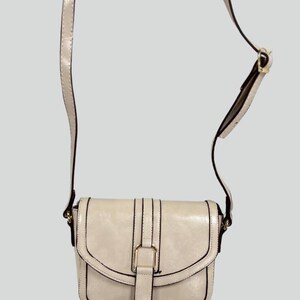 Cream Vegan Leather Crossbody Bag – Small Shoulder Purse with Gold Buckle, Minimalist Everyday Bag
