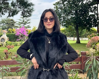 Faux Fur Vest for Women – Black Belted Sleeveless Winter Gilet