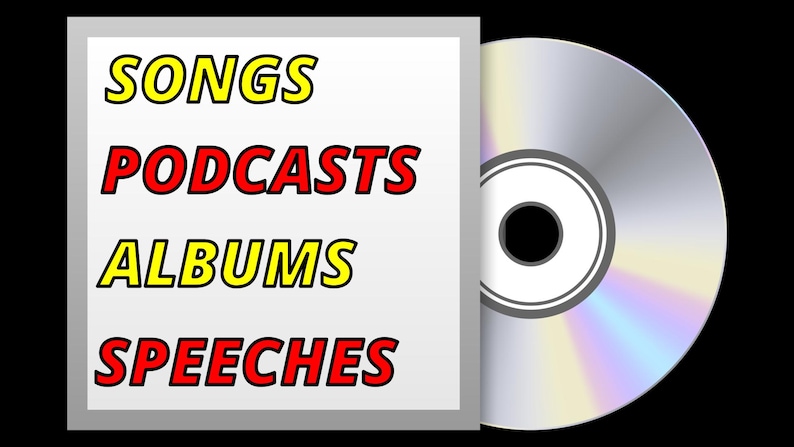 Peut inclure: Un CD argent&eacute; avec une &eacute;tiquette blanche sur laquelle est inscrit "SONGS", "PODCASTS", "ALBUMS" et "SPEECHES" en texte jaune et rouge.