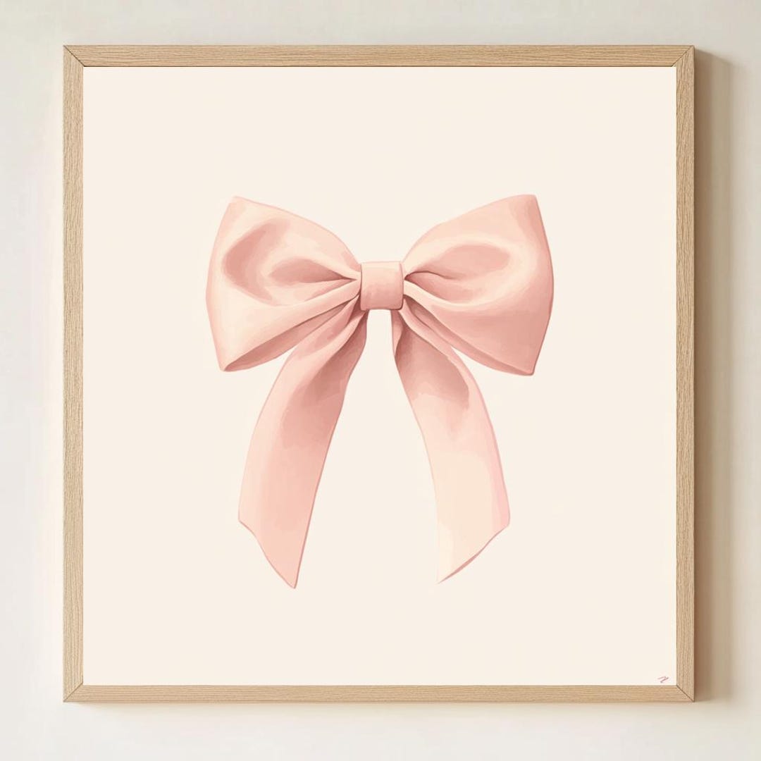 Pink Bow Nursery Print • Minimalist Pastel Ribbon Wall Art • Cute Baby ...