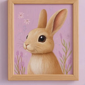 Bunny Nursery Wall Art Printable | Pastel Rabbit Illustration for Kids Room | Baby Girl Animal Digital Download