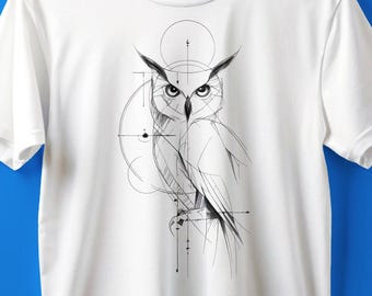 Camiseta Búho Geométrico: Arte Lineal Minimalista, Algodón Ecológico