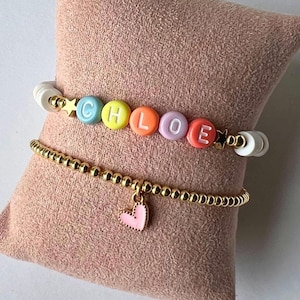 Personalized Name Beaded Bracelet: 14k Gold Plated Custom Jewelry