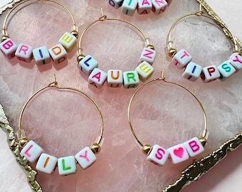 Personalised Wine Glass Charms, Custom Name Drink Markers