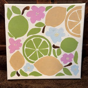 Kit di pittura a olio floreale con i numeri - Facile da dipingere su tela 10x10 per adulti / Set fai da te per dipingere limone e lime con pennelli e colori acrilici