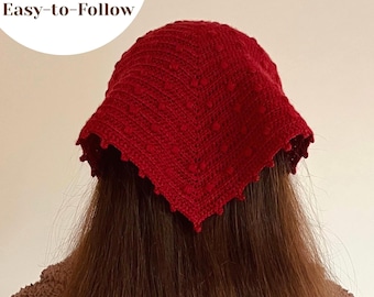 Patroon gehaakte bandana, hoofddoek met picotrand, zelfstudie, pdf direct downloaden