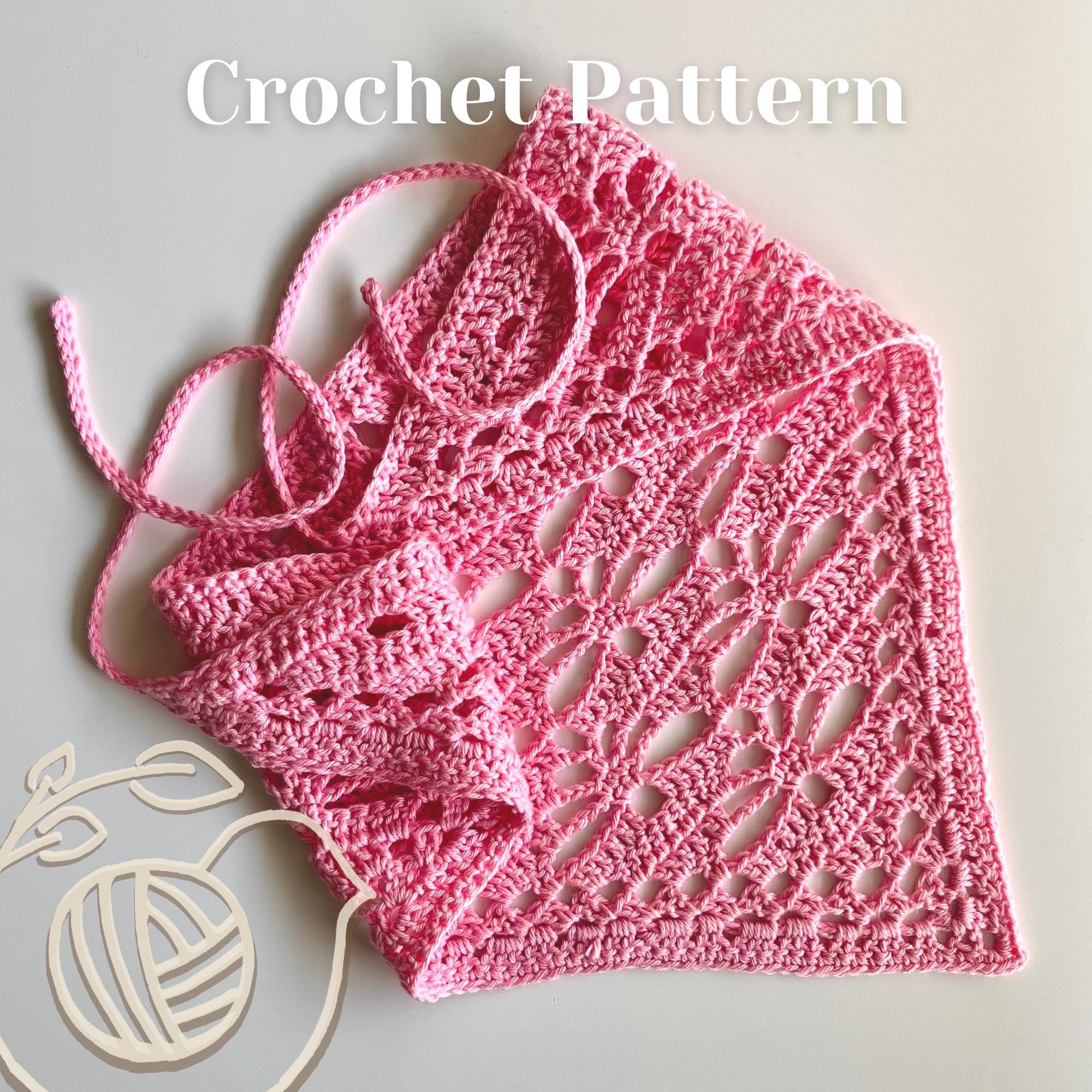 Crochet Bandana Pattern: Pink Flower Butterfly Headscarf  display picture 2