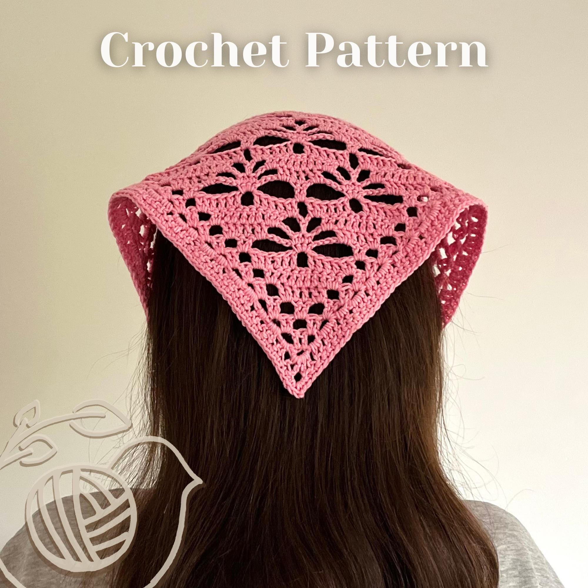 Crochet Bandana Pattern: Pink Flower Butterfly Headscarf  display picture 3
