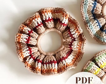 Patroon gehaakt scrunchie: eenvoudige zelfstudie haarelastiekje (pdf-download)