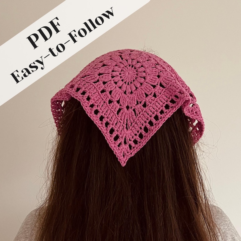 Patrón de pañuelo de ganchillo: Pañuelo cuadrado rosa estilo abuela (tutorial en PDF) imagen 1