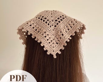 Crochet Bandana Pattern: Picot Edge Triangle Headscarf, Instant Download PDF