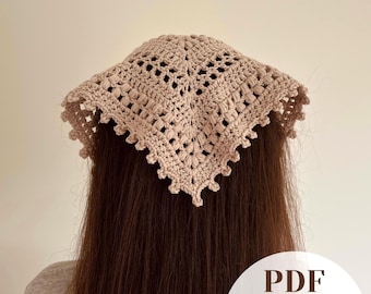Crochet Bandana Pattern: Picot Edge Triangle Headscarf, Instant Download PDF