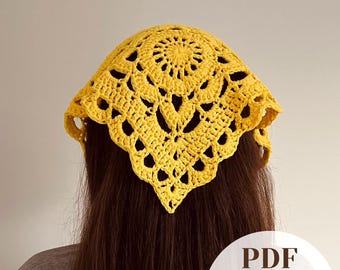 Crochet Bandana Pattern: Yellow Granny Square Headscarf (PDF Tutorial)