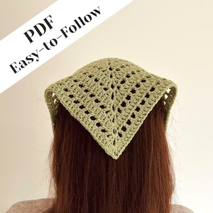 Crochet Bandana Pattern - Headband - Triangle Headscarf - Kerchief Pattern - Bandana Tutorial PDF - Crochet Headwrap – Boho Summer Accessory