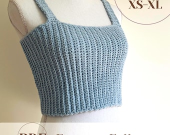 Crochet Tank Top Pattern Easy PDF - Modern Ribbed Square Neck Crop Top Tutorial for Women Summer Crochet
