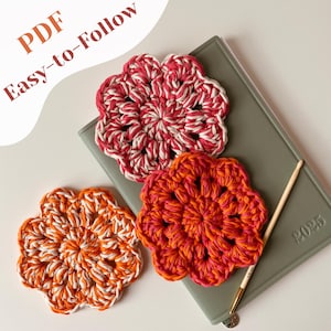Crochet Coaster Pattern - Easy Flower Coaster PDF - Cute Crochet Table Decor & Gift Idea