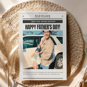 Cartão de jornal para o Dia dos Pais, digital ou impresso, cartão de presente "Eu te amo" de filho ou filha, tamanho tabloide ou A4