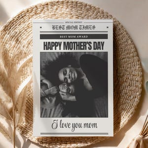 Tarjeta de periódico para el Día de la Madre / Digital o impresa y con envío / Tarjeta de "Te amo" / Premio a la mejor mamá / Tabloide o A4, regalo de hijo o hija
