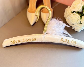 Personalized Swan Wedding Hanger, Embroidered Name Date, Padded Bridal Hanger