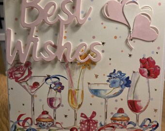 Handmade Birthday Card: Pink Cocktails & Wishes
