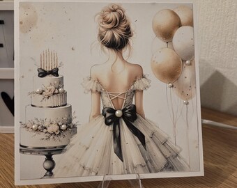 Cream Watercolour Design Ladies Birthday Card