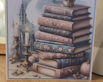 ゴシックピンクとブルーのブック、青い縁の手作りカード