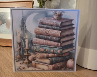 ゴシックピンクとブルーのブック、シルバーエッジのハンドメイドカード