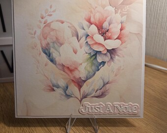 Watercolour heart and flowers Handmade Card 'Just a Note'
