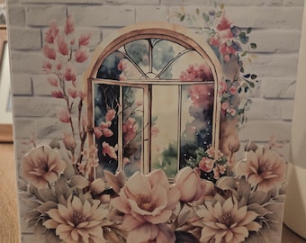 Personalized Pink Floral Window Birthday Card: Handmade
