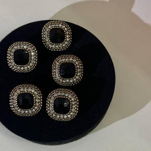 2.1cm Black Crystal Buttons –Silver Rhinestones on Bronze Shank – Elegant Evening Gown Buttons  – Sparkle Couture Hollywood Premium Buttons