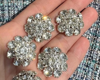 Silver Rhinestone Buttons 24mm (2.4 cm) | Luxury Crystal Buttons for Dresses, Bridal Wear & Couture Sewing | Sparkly Decorative Buttons